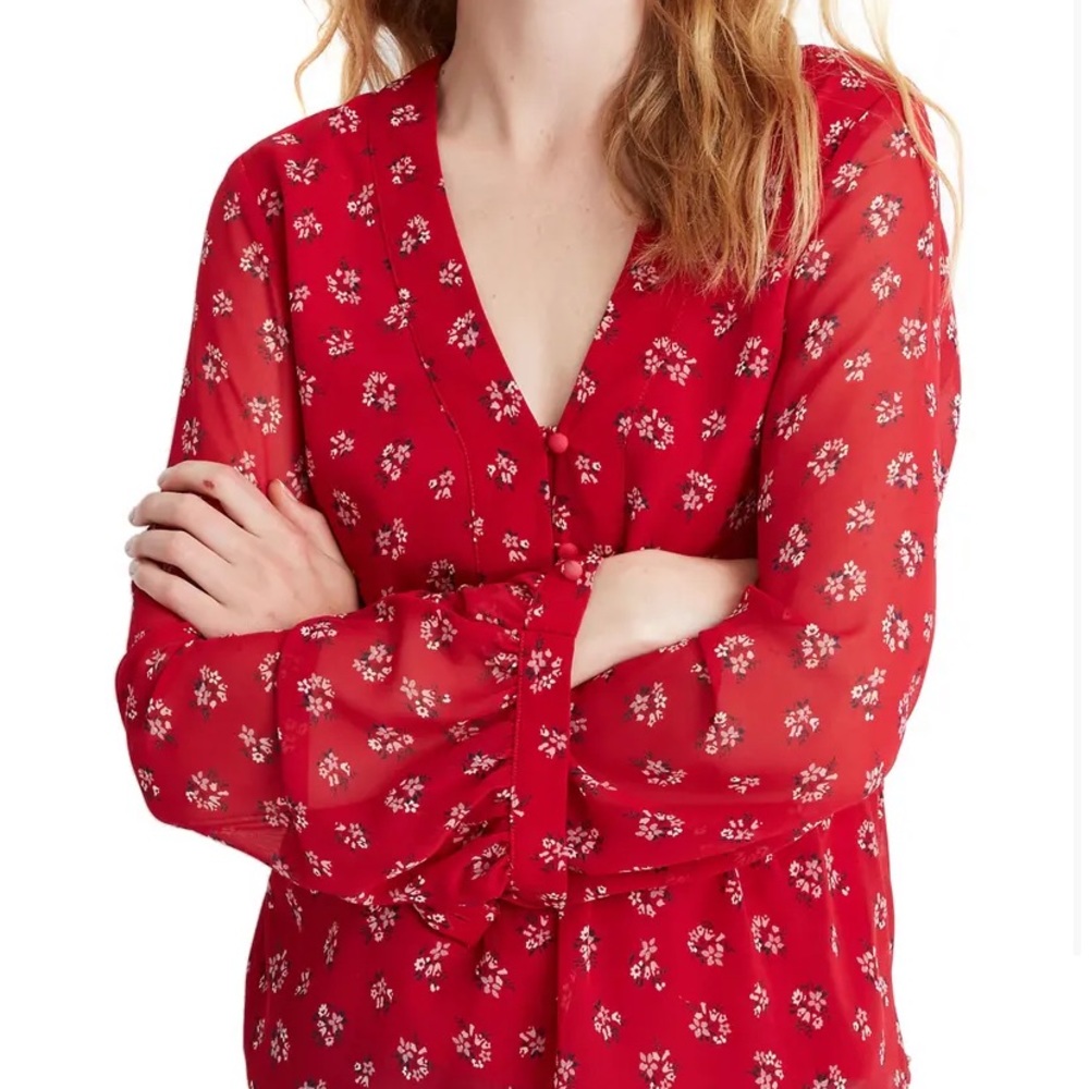 NWT Madewell Silk Red Floral Blouse